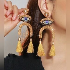 ✨NEW Gold and Black Eye Tassel Earrings